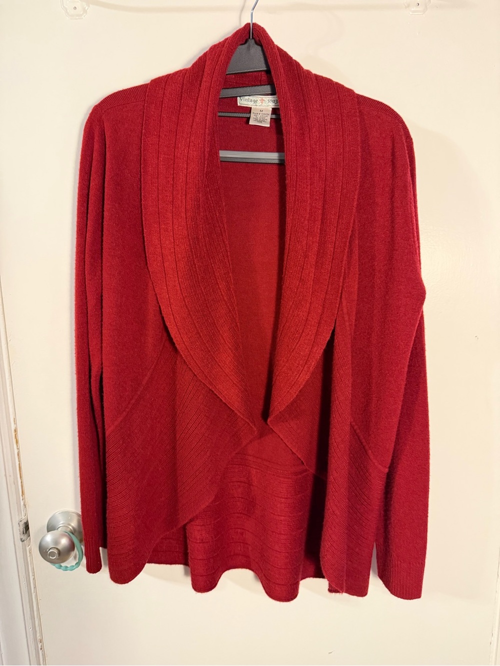 Vintage Suzie Red Open-Front Shawl Collar Cardigan Medium